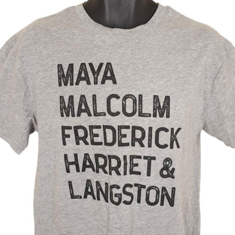 Black History T Shirt Womens Size Medium Gray Maya Angelou Malcolm X Frederick